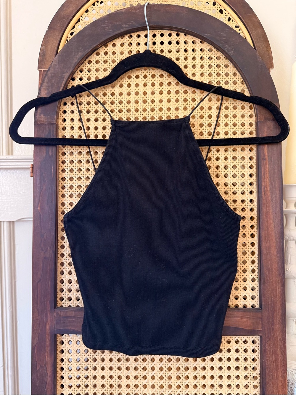 Zara Black Ribbed Halter Crop Camisole